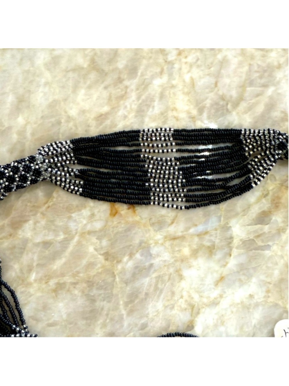 Glass seed beads Black and White Beaded Necklace 32” length 16 strands. - Picture 2 of 9